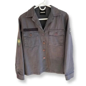 Monrow Charcoal Gray Military Style Shirt Jacket with Patches Size Small Rare